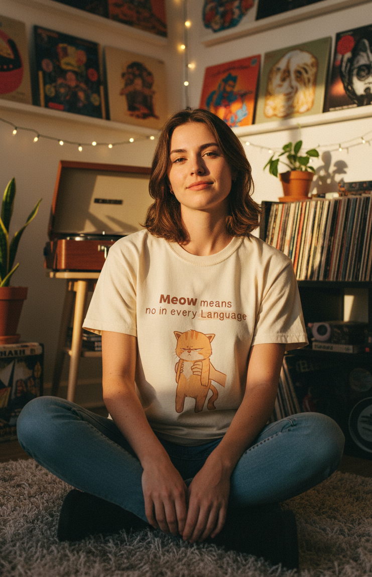 Meow means no in every language - Unisex garment-dyed heavyweight t-shirt