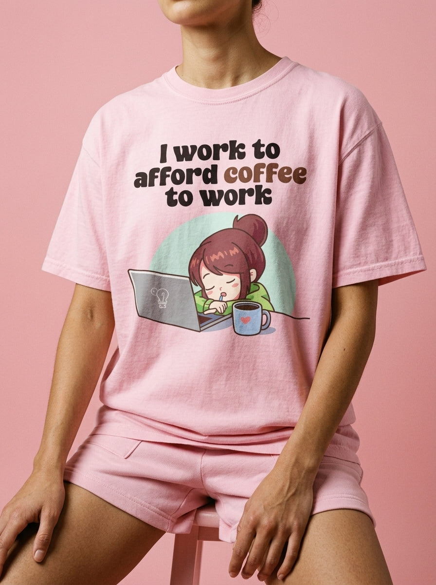 I work to afford coffee to work - Unisex garment-dyed heavyweight t-shirt