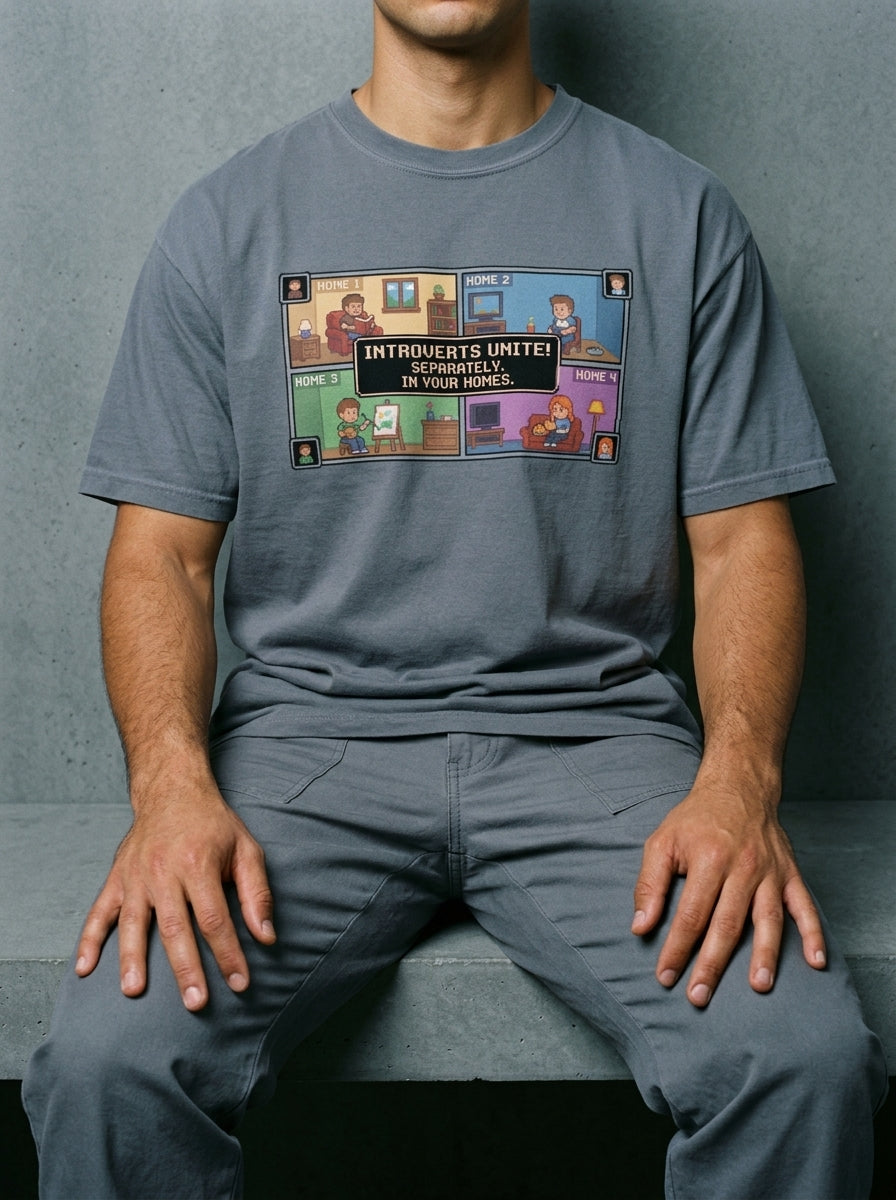 Introverts unite! Separately. In your homes - Unisex garment-dyed heavyweight t-shirt