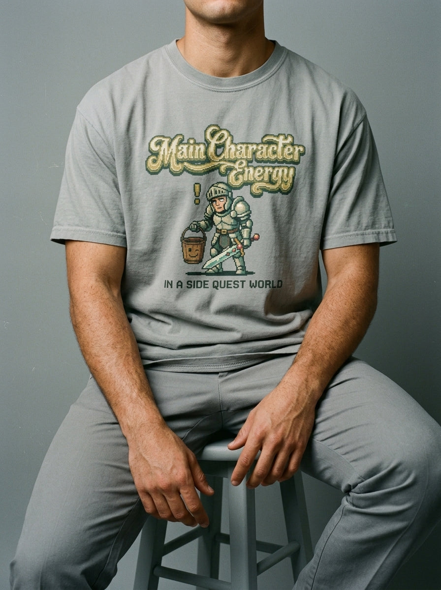 Main character energy in a side quest world - Unisex garment-dyed heavyweight t-shirt