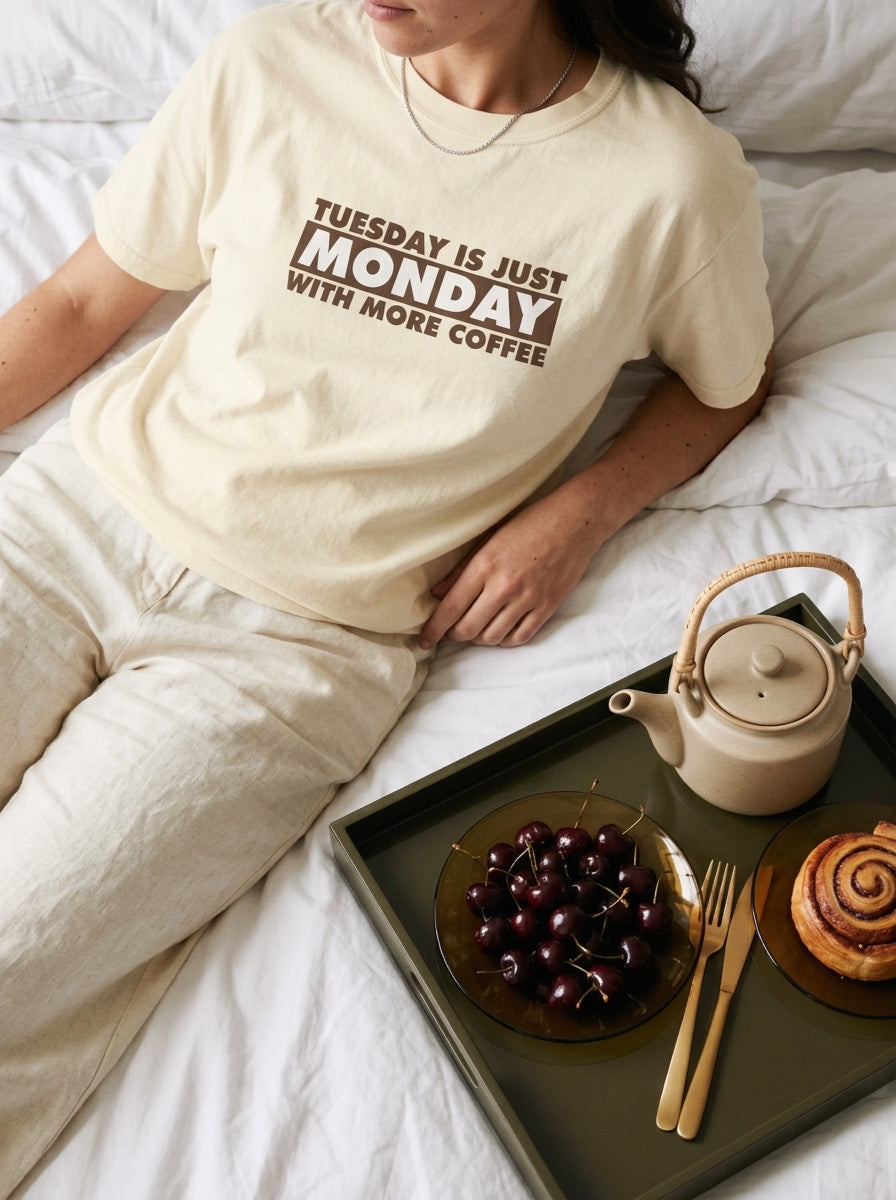 Tuesday is just Monday with more coffee - Unisex garment-dyed heavyweight t-shirt