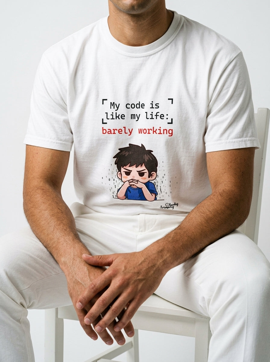 My code is like my life: barely working - Unisex garment-dyed heavyweight t-shirt