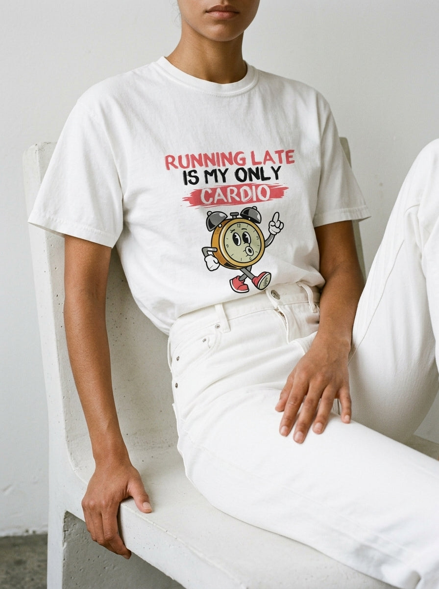 Running late is my only cardio - Unisex garment-dyed heavyweight t-shirt