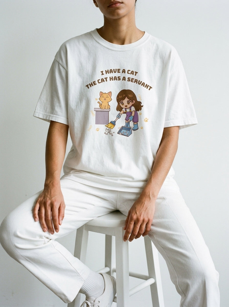 I have a cat. The cat has a servant - Unisex garment-dyed heavyweight t-shirt